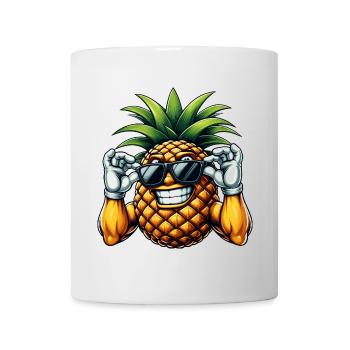 Starke Ananas mit Sonnenbrille Cartoon - Tasse - Weiß - Vorne