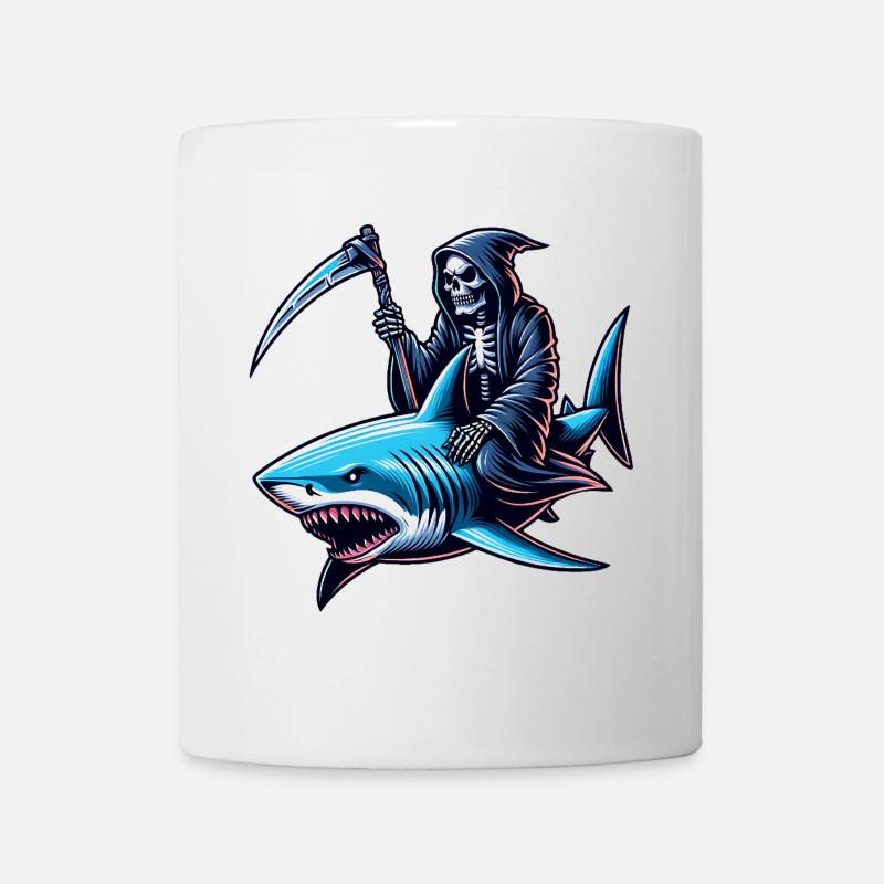 Skelett Reaper reitet auf einem Hai - Tasse - Weiß