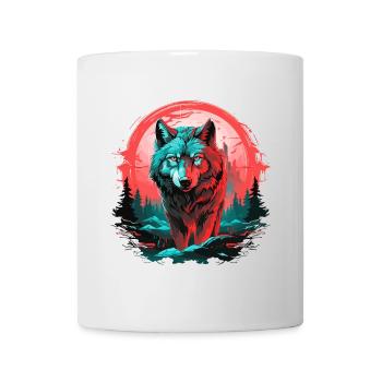 Loup, Nuit, Lune, Néon, Tête de loup, Forêt, Nature, Montagnes - Mug blanc - blanc - Devant
