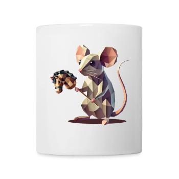 Niedliche Maus mit Steckenpferd im Polygon-Stil - Tasse - Weiß - Vorne