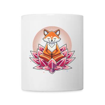 friedlich meditierender Fuchs auf einer Lotusblüte - Tasse - Weiß - Vorne