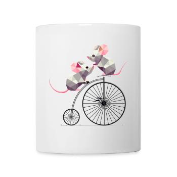 cute polygon mice on a nostalgic penny farthing - Mug - white - Front
