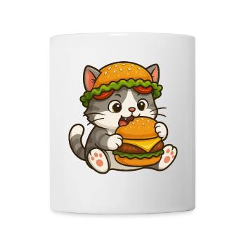 chat mignon avec burger dessin animé fast-food ciel - Mug blanc - blanc - Devant