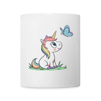 Süßes neugieriges Baby Einhorn und Schmetterling Magazin v01 - Tasse - Weiß - Vorne