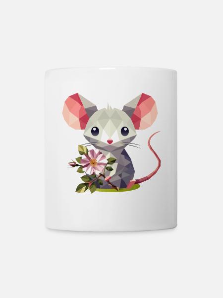 Maus mit Heckenrose – süßes Kinder-Motiv - Tasse - Weiß