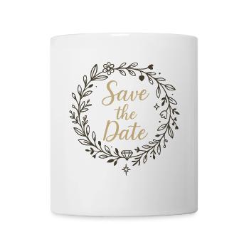 Save the Date Kranz mit Diamant – Hochzeit 2025 - Tasse - Weiß - Vorne