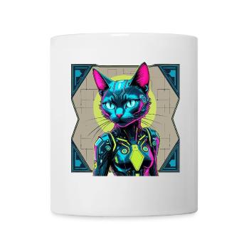 Cyberkatze – Futuristisches Neon-Design für Katzen - Tasse - Weiß - Vorne