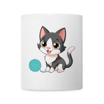 Black and White Kawaii Kitten with Pincushion (v02) - Mug - white - Front