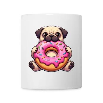 Süßer Mops mit Donut lustiger Cartoon Hunde - Tasse - Weiß - Vorne