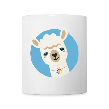 Alpaca with colorful flower necklace - Cheerful animal motif - Mug - white - Front
