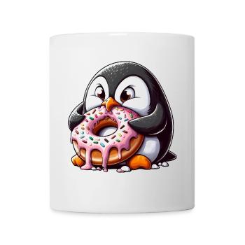 Süßer Pinguin mit Donut lustig Cartoon - Tasse - Weiß - Vorne