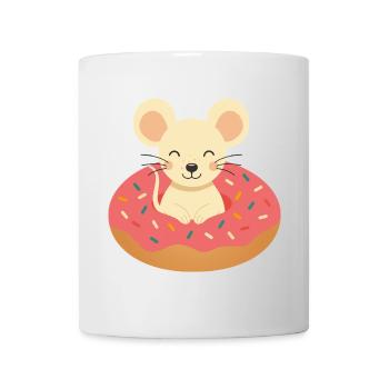 Lachende Maus im Donut – Süßes Gute-Laune-Motiv - Tasse - Weiß - Vorne