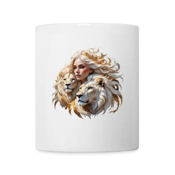 Reine de la Fantaisie parmi des lions majestueux. - Mug blanc - blanc - Devant