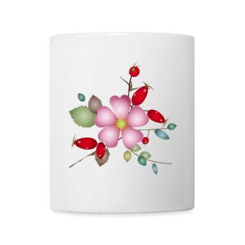 Hagebutten und Heckenrosenblüte – Naturmotiv - Tasse - Weiß - Vorne