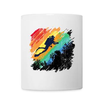 Lebendige Unterwasser-Taucher-Illustration - Tasse - Weiß - Vorne