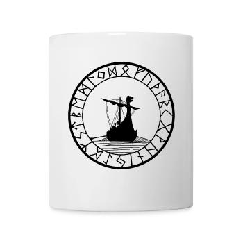 Schwarzes Wikinger-Langschiff und Kompass - Tasse - Weiß - Vorne