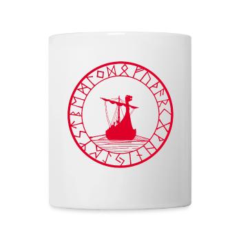 Rotes Wikinger-Langschiff und Kompass - Tasse - Weiß - Vorne