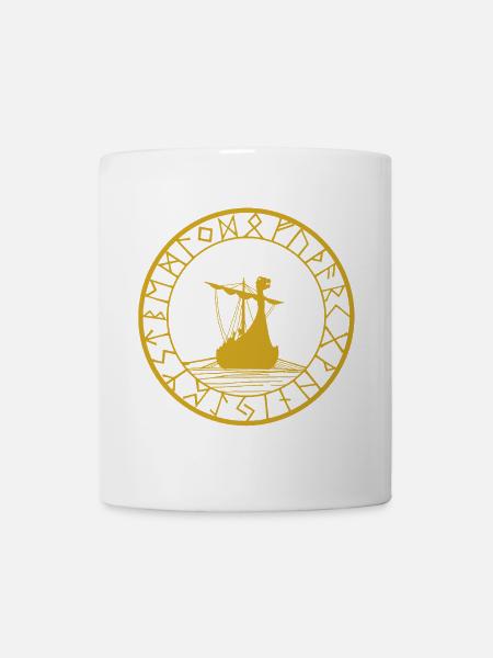 Wikingergelbes Langschiff und Kompass - Tasse - Weiß