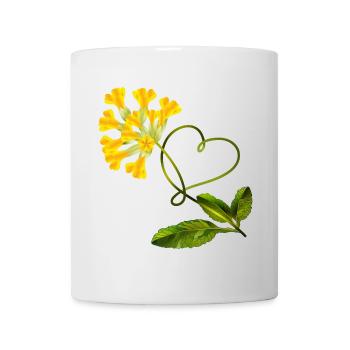 Schlüsselblume mit Herz – Liebevolles Motiv - Tasse - Weiß - Vorne