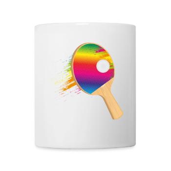 Bunter Tischtennisschläger mit Ball – sportlich - Tasse - Weiß - Vorne