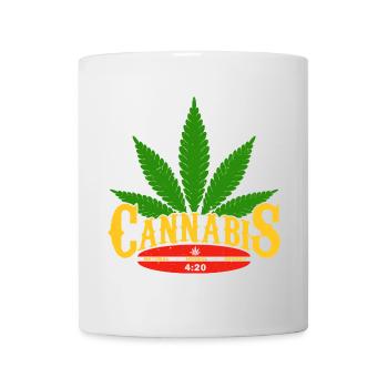 Logo du cannabis avec feuille et détail 420 - Mug blanc - blanc - Devant
