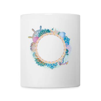 Cadre en corde maritime – avec coraux et coquillages - Mug blanc - blanc - Devant