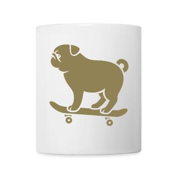 Minimalistischer Mops Skateboarder Katze  - Tasse - Weiß - Vorne