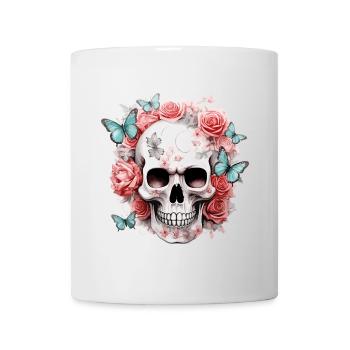 Skull Skull Roses Flowers Butterflies - Mug - white - Front