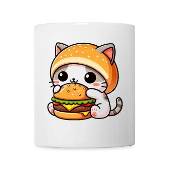 Cute Cat Cartoon with Burger Fast Food Lover - Mug - white - Front