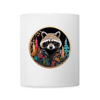 Raccoon in a colorful circle frame - Mug - white - Front