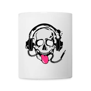 A skull stretched tongue out with headphones - Mug - white - Front