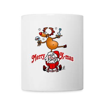 Festliches Rentier und Weihnachtsmann-Design - Tasse - Weiß - Vorne
