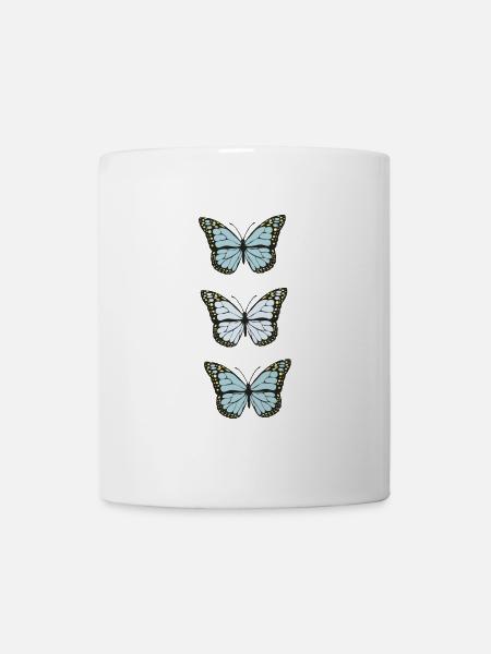 Trois Papillons Monarques Bleus - Mug blanc - blanc