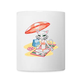 Chat sur la plage - Mug blanc - blanc - Devant