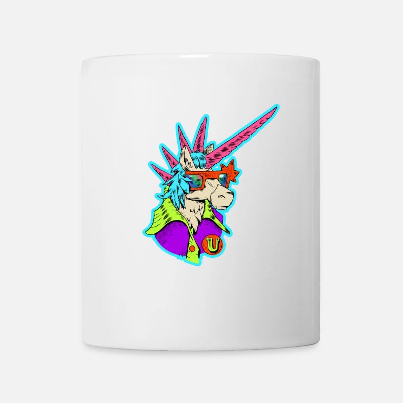 Neon-Einhorn Retro-Rocker - Tasse - Weiß