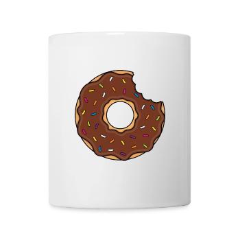 Donut mit Biss in braun mit bunten Zuckerstreuseln - Tasse - Weiß - Vorne