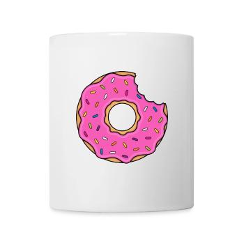 Donut mit Biss in pink mit bunten Zuckerstreuseln - Tasse - Weiß - Vorne