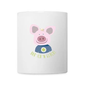 Schwein "Hab' ich 'n Glück" Illustration Kinder - Tasse - Weiß - Vorne