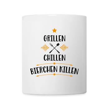 Grillen Chilln Bierchen Killen - Tasse - Weiß - Vorne