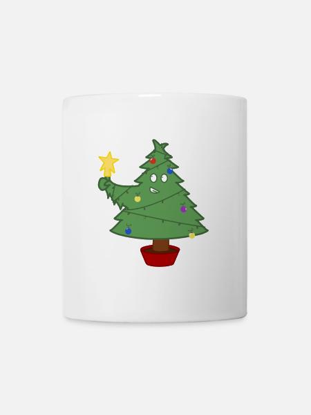 Smiling Christmas tree with lights - Mug - white