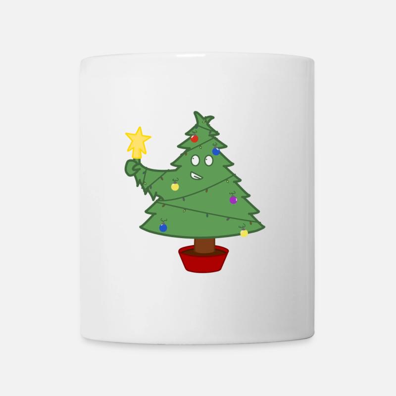 Smiling Christmas tree with lights - Mug - white
