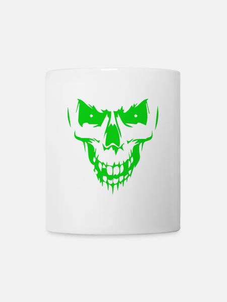 Grüner Neon Schädel Grafik - Tasse - Weiß
