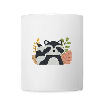 Kawaii Waschbär mit Herbstblättern – Cute Forest - Tasse - Weiß - Vorne