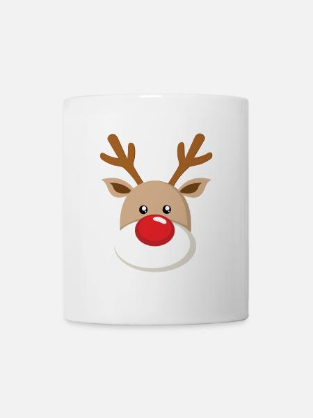 Süßes Rentier Rote Stupsnase Gesicht Weihnachten - Tasse - Weiß