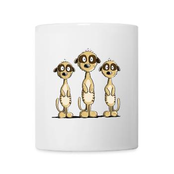 Drei Erdmännchen I Comic Geschenk I Fun Tiermotiv - Tasse - Weiß - Vorne