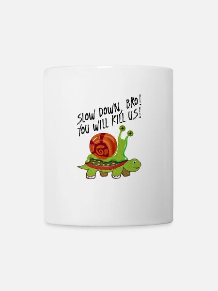 Ralentissez! T-shirt drôle de tortue d'escargot - Mug blanc - blanc