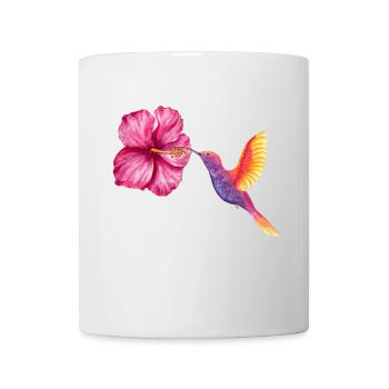 Hummingbird and Hibiscus in Watercolor - Mug - white - Front