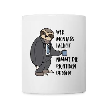 Faultier Spruch Montag Arbeit Wer Montags lächelt - Tasse - Weiß - Vorne