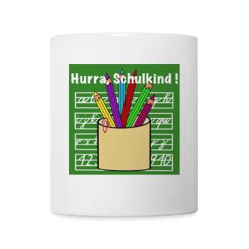 Schulkind mit Buntstiften und Schreibblock - Tasse - Weiß - Vorne
