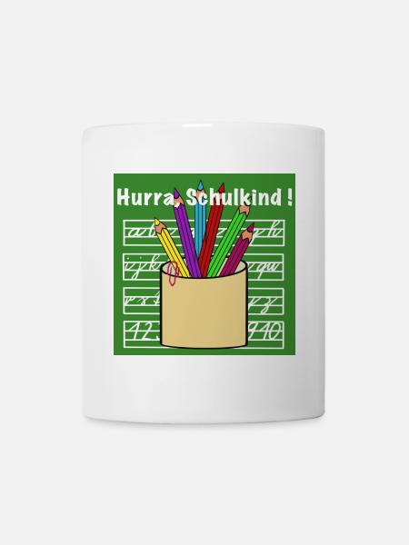 Schulkind mit Buntstiften und Schreibblock - Tasse - Weiß
